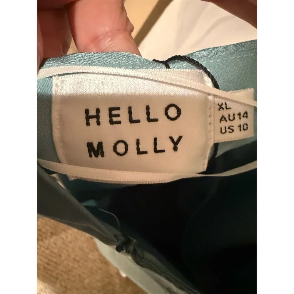 HELLO MOLLY Dress Womens XL Sage Green Drape Cowl Halter Mini Party - Picture 6 of 8